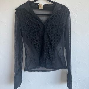 Nara Camicie Sheer Black Mesh Button-Up Top | Made in Italy